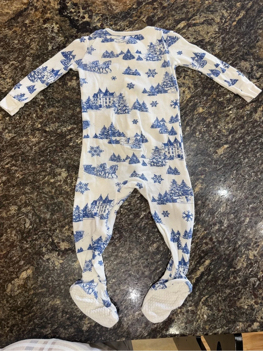 Gymboree White and Blue Holiday Scene Footed One-Piece